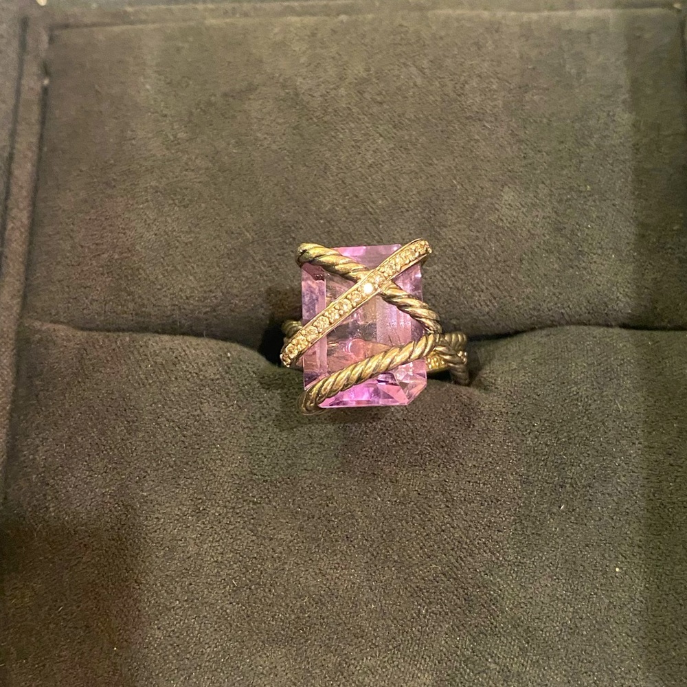 David Yurman Amethyst & Diamond Cable Wrap Ring